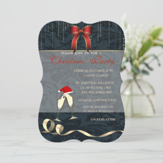 Elegante bril, Santa Hat, Bow, kerstfeest Kaart (Staand voorkant)