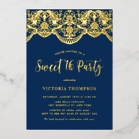 Elegante Brocade Kant Navy Blauw Sweet 16 Party