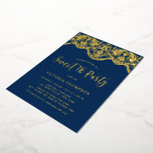 Elegante Brocade Kant Navy Blauw Sweet 16 Party Folie Uitnodiging (Gedraaid)