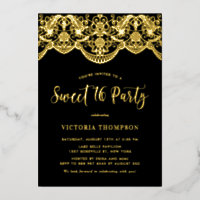 Elegante Brocade Kant Zwarte Sweet 16 Feest