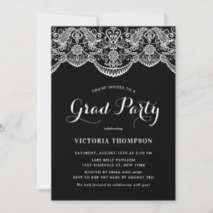 Elegante Brocade Lace Black Graduation Party Kaart