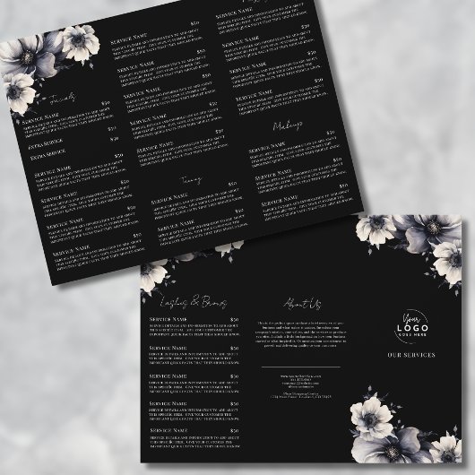 Elegante brochure voor zwart-wit spa-dienstenmenu