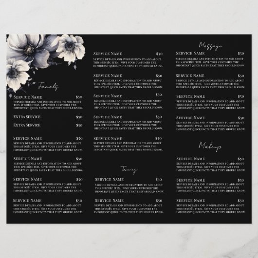 Elegante brochure voor zwart-wit spa-menu (Voorkant)