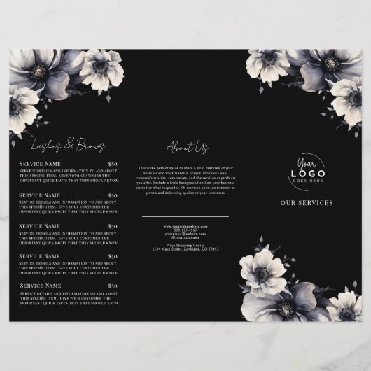 Elegante brochure voor zwart-wit spa-menu (Achterkant)