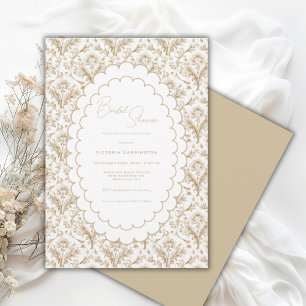 Elegante Brokaat Vintage Neutrale Bruidsdouche Kaart