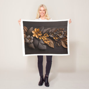 Elegante Bronzen Bloem Houten Fleece Deken