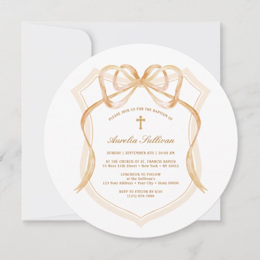 Elegante Bronzen Bow Crest doop Kaart (Voorkant)