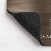 Elegante Bronzen Bruine Metallic Monogram Naam Muismat (Hoek)