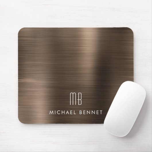 Elegante Bronzen Bruine Metallic Monogram Naam Muismat (Met muis)