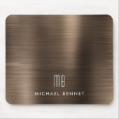 Elegante Bronzen Bruine Metallic Monogram Naam Muismat (Voorkant)