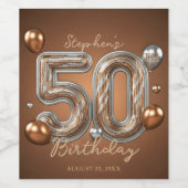 Elegante bronzen en zilveren ballonnen 50e verjaar wijn etiket (Enkel label)