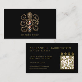 Elegante Bronzen Octopus Kapperszaak Qr Code Visitekaartje