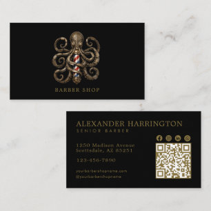 Elegante Bronzen Octopus Kapperszaak Qr Code Visitekaartje
