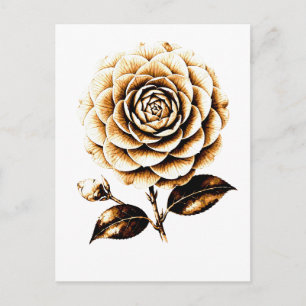 Elegante bronzen roos bloemillustratie houten kuns briefkaart