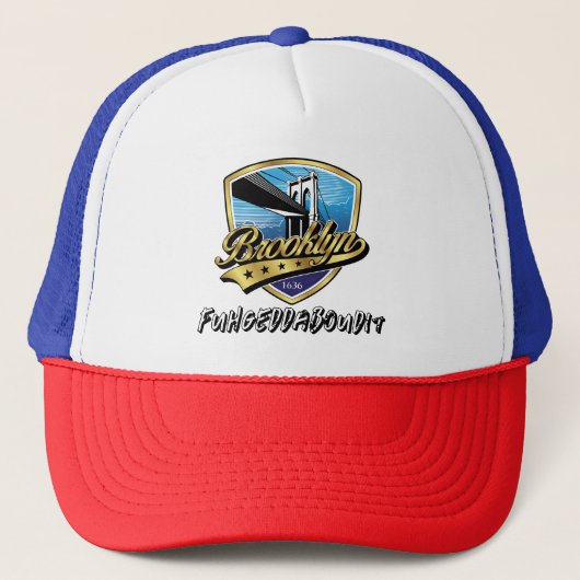 Elegante Brooklyn Shield en Swoosh Design Trucker Pet (Voorkant)