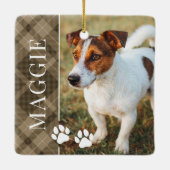 Elegante Brown Plaid Pet naam en foto Keramisch Ornament (Achterkant)