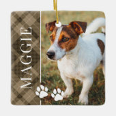 Elegante Brown Plaid Pet naam en foto Keramisch Ornament (Voorkant)