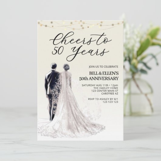 Elegante bruid bruidegom 50ste bruiloft Jubileum Kaart (Staand voorkant)