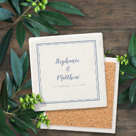 Elegante bruid & bruidegom Custom Blauw & Wit Stenen Onderzetter