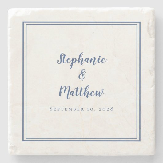 Elegante bruid & bruidegom Custom Blauw & Wit Stenen Onderzetter (Voorkant)