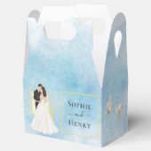 Elegante Bruid & Bruidegom gouden vliegende duiven Bedankdoosjes (Geopend)