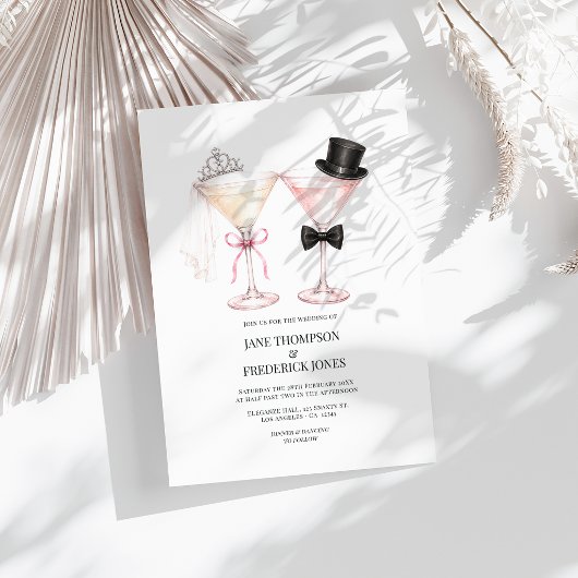 Elegante Bruid Bruidegom Martini Cocktail Bruiloft Kaart