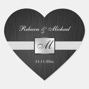 Elegante bruid & bruidegom Monogram bruiloft Stick Hart Sticker