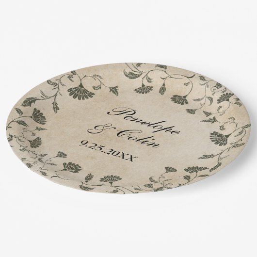 Elegante  bruid bruidegom namen bruiloft papieren bordje (Gekanteld)