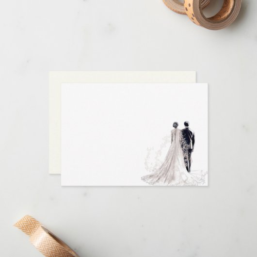 Elegante bruid & bruidegom notitiekaartje (Voorkant / Achterkant in situ)