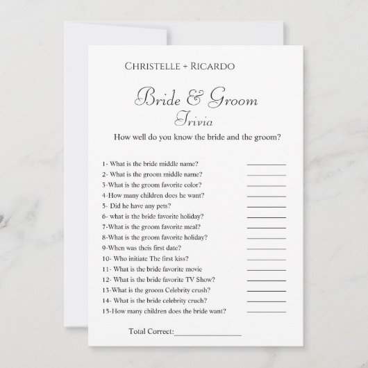 Elegante bruid & bruidegom trivia vrijgezellenfees aankondiging (Voorkant)