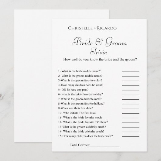 Elegante bruid & bruidegom trivia vrijgezellenfees aankondiging (Voorkant / Achterkant)