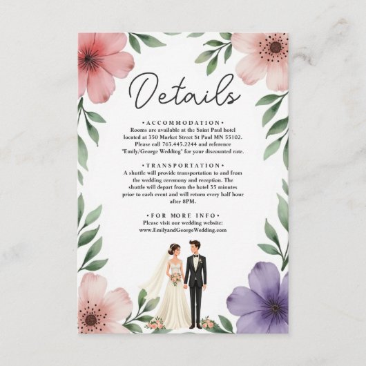 Elegante Bruid & Bruidegom Zomer Bloem Bruiloft in Informatiekaartje (Voorkant)