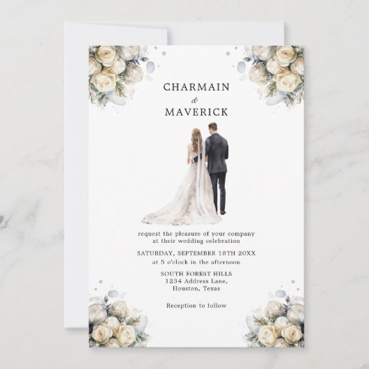 Elegante bruid & bruidegom's Clip art Bruiloft Kaart (Voorkant)