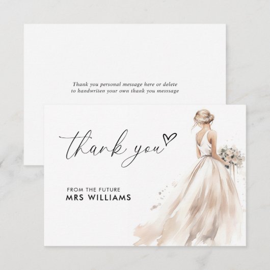 Elegante bruid bruiloft jurk Vrijgezellenfeest dan Bedankkaart (Voorkant / Achterkant)