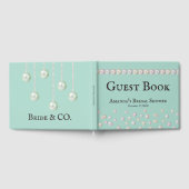 Elegante Bruid & Co Teal Blauwe Parel Bruidsfeest Gastenboek (Volledig)