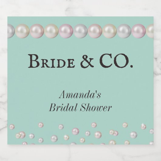 Elegante Bruid & Co Turkoois Parel Bruiloft Borrel Sparkling Wijnetiket (Enkel label)