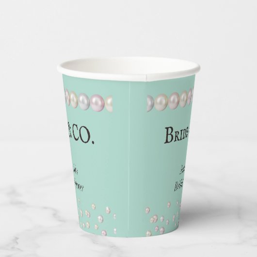 Elegante Bruid & Co Turquoise Blauwe Parel Bruidsu Papieren Bekers (Rechts)