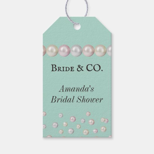Elegante Bruid & Co Turquoise Parel Bruidsfeest Cadeaulabel (Voorkant)