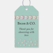 Elegante Bruid & Co Turquoise Parel Bruidsfeest Cadeaulabel (Achterkant)