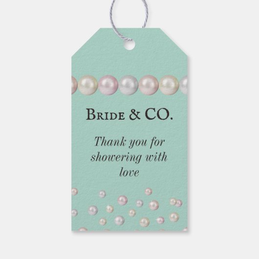Elegante Bruid & Co Turquoise Parel Bruidsfeest Cadeaulabel (Achterkant)