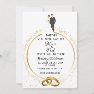 Elegante bruid echtgenoot en ringen glitter bruilo kaart