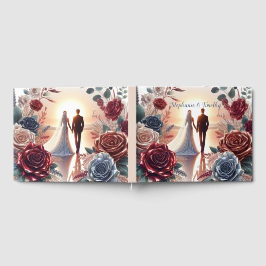 Elegante bruid en bruidegom bij zonsondergang brui gastenboek (Volledig)