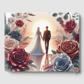 Elegante bruid en bruidegom bij zonsondergang brui gastenboek (Achterkant)