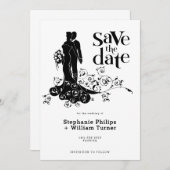 Elegante bruid en bruidegom bruiloft silhouet save the date (Voorkant / Achterkant)