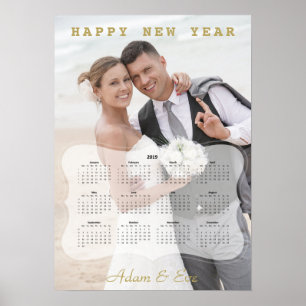 Elegante bruid en bruidegom foto mini-kalender poster