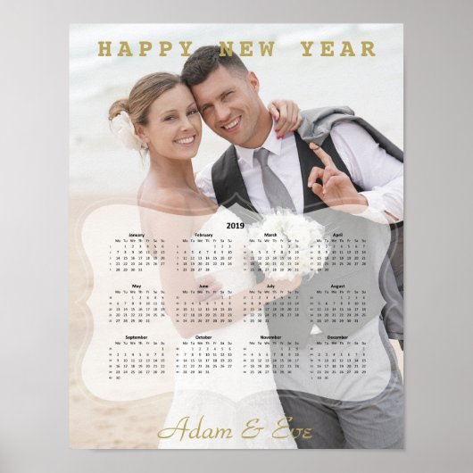 Elegante bruid en bruidegom foto mini kalender poster (Voorkant)