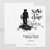 Elegante Bruid En Bruidegom Huwelijk Silhouet Save The Date (Voorkant / Achterkant)