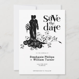 Elegante Bruid En Bruidegom Huwelijk Silhouet Save The Date