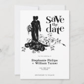 Elegante bruid en bruidegom huwelijks silhouet save the date (Voorkant)