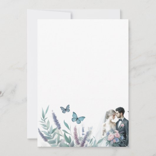 Elegante bruid en bruidegom met lavendel kaart (Voorkant)